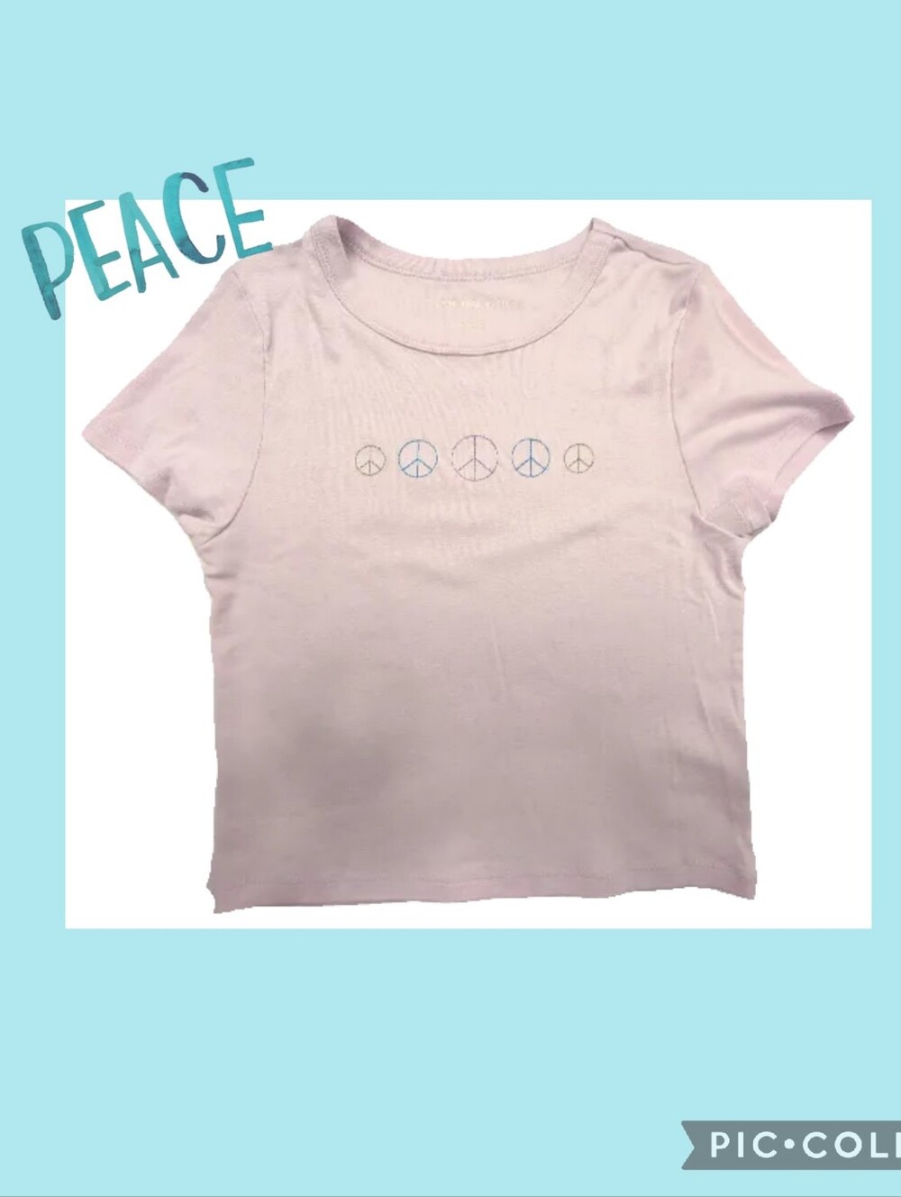 American Eagle Soft Lavender Baby T, Peace Symbol, Size Large